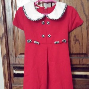 Red and checkered dress with white collar